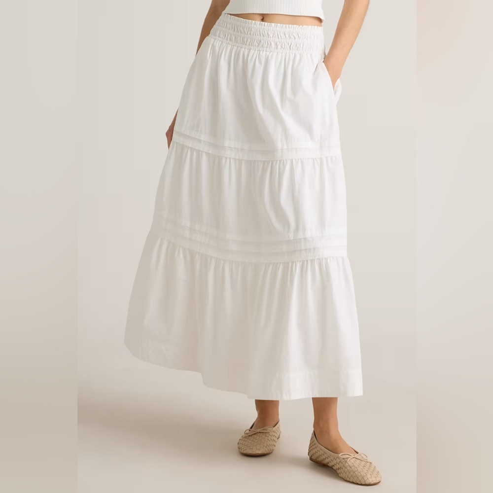 100% Organic Cotton Poplin Tiered Maxi Skirt.  White xs